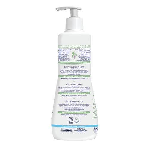 Mustela Baby Gentle Cleansing Gel - Baby Hair & Body Wash - with Natural Avocado fortified with Vitamin B5 - Biodegradable Formula & Tear-Free – 25.35 fl. oz.