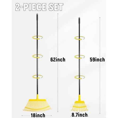 Garden Leaf Rake 2 Pack, 11+25 Tines Metal Leaf Rake with Adjustable Handle, Heavy Duty Lawn Yard Rakes Set for Leaves, Grass, Shrubs, Debris, Pine Needles, Garden Cleanup Tools for Backyard