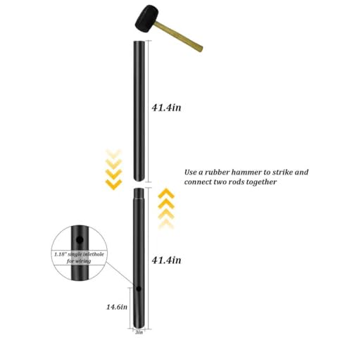 Accessories 3" x 84" Outdoor Light Post in Black for for Outdoor Residential Porch, Terrace, Courtyard, Garden, Driveway, Family Lawn,Walkway