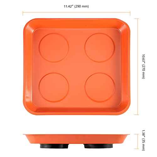 SEUNMUK 8 Pack Orange Magnetic Parts Tray Set, Stainless Steel Rectangle Magnetic Tray Holder for Socket Screw, Nuts, Bolts, Metal Parts, 11.4 x 10 Inch, 5.9 x 2.6 Inch and 3.7 x 2.5 Inch