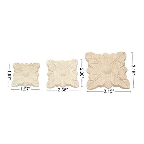 Decorative Wood Appliques 4 Pack Wood Carved Applique Onlay for Furniture Decor Leaf Style Decal Unpainted be Attached to Home Corner Frame,Cabinets, Windows, Mirrors, Doors, Bed,1.97x1.97inch