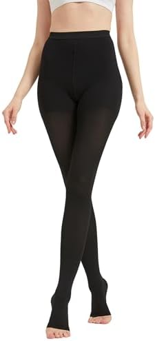 Plus Size 3X-Large Opaque Compression Pantyhose for Women 15-20 mmHg - Graduated Compression Tights with Open Toe for Post Surgery Recovery, Lymphedema, Swelling - Black