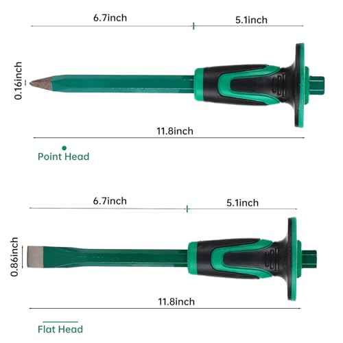 Heavy Duty Masonry Chisel Set,12 Inch Point and Flat Chisel, 9 Inch Brick Chisel With Hand Protector,for Demolition,Mason,Carving,Concrete (3 PCS Set)