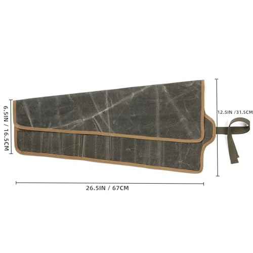 Tool Roll, Heavy Duty 16oz Waxed Canvas Wrench Roll Up Pouch, Multi-Purpose Tool Organize Bag with Straps (26.5" X 12.5", ArmyGreen)