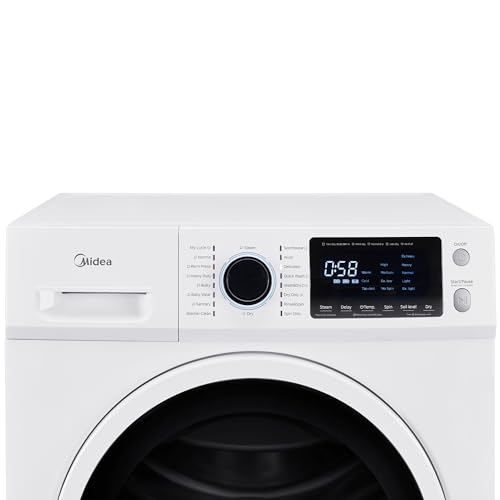 Midea 24 Inch All-in-One Front Load Washer Dryer Combo, 2.7 Cu.ft 26lbs Ventless Full-Automatic Washing Machine with Steam Care, Overnight Dry, 1400 RPM 16 Wash Cycles, White