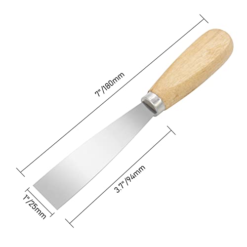 Putty Knife, 2 PCS 1 Inch Metal Scraper, wooden Handle Spackle Knives for Drywall, Decals, Wall paper, Patching, Painting, Taping, Scraping Coating