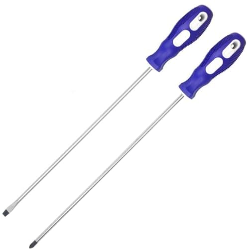 Slotted and Phillips Screwdriver, PH2 12" Long Cross-head & Flat Blade Magnetic Screwdriver with Rubber Handle