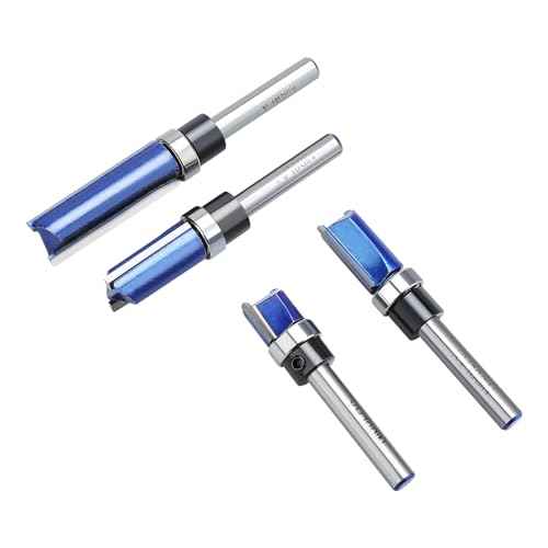 4PCS Router Bit Set, Top Bearing Flush Trim Router Bit 1/4" Shank,1/2" Diameter Flush Cut Router Bit for Woodworking Cutting Length 1/2", 3/4", 1", 1-1/2"