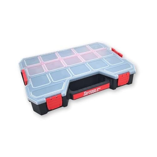 Taytools 17 Compartment Large Parts Organizer Box - Dual Latch Portable Tool Box with Removeable Dividers for Storing Hardware, Screws, Bolts, Nails, Beads or Jewely (Pack of 2)