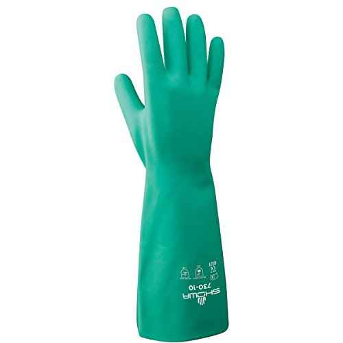 SHOWA 730 Nitrile Chemical Resistant Safety Glove with Cotton Flocked Liner, Food Safe, 15 Mil Thick, 13" Length, Small (12 Pair)