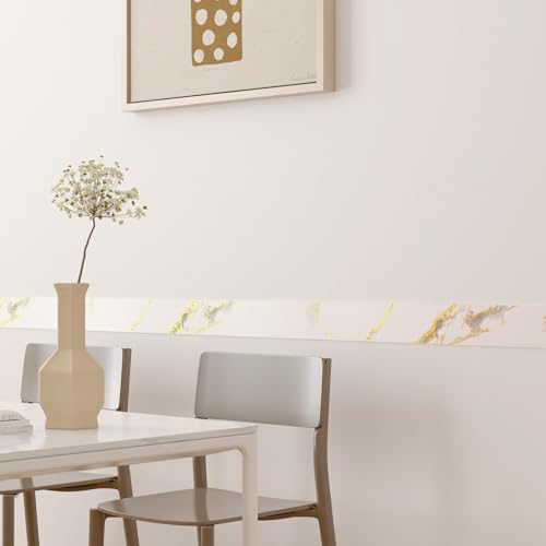 Decotalk White Marble Wallpaper Border 3x236 Inch Peel and Stick for Bathroom Mirror Frame
