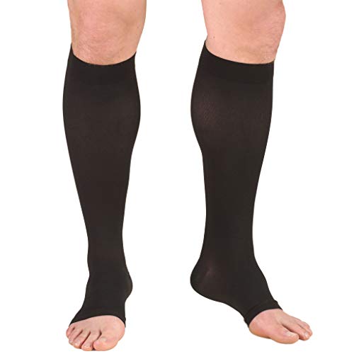 Truform 20-30 mmHg Compression Microfiber Stockings for Men and Women, Knee High Length, Open Toe, Black, Large