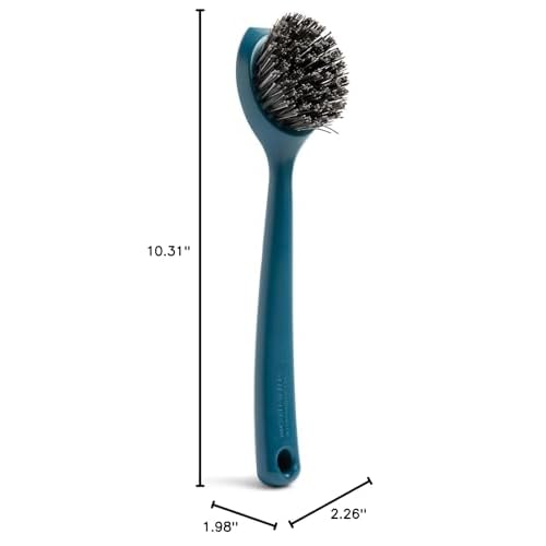 Full Circle Clean Ocean Heavy Duty Dish Brush, Cast Iron Brush with Handle, Tough Bristles, Ergonomic Grip, Long Handle, Built-in Scraper. Made Out of 100% Recycled Fishing Nets. Dishwasher Safe