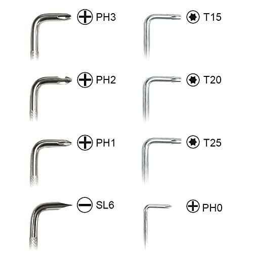 7 PCS Right Angle Screwdriver, Ph3/Ph2/Ph1/Ph0/T25/T20/T15 Offset Screwdrivers Set, Flat Head 90 Degree Screw Driver, Angled Phillips Head Screwdriver Bent Low Profile
