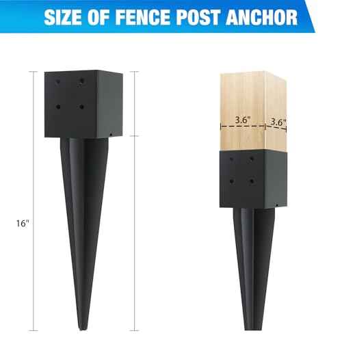 4 Pcs 4"x4" Fence Post Anchor Ground Spike 16"(Actual 3.6"x3.6") Heavy Duty Metal Fence Post Anchor with Black Powder-Coated for Deck,Fence,Porch,Railing,Mailbox