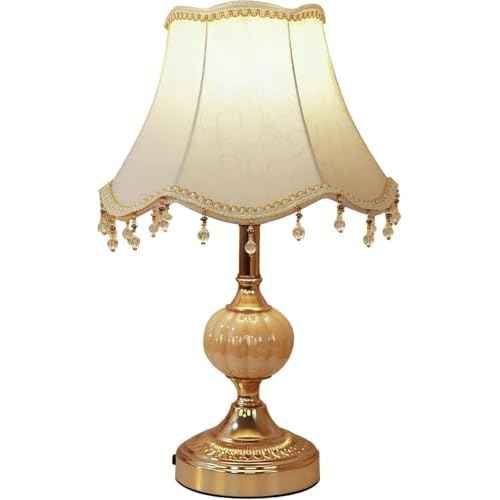 Classical Tiffany European Style Table Lamp Fabric Drum Shade and Gold Base American Decor Classic Bedside Desk Nightstand Table Lamp for Bedroom Living Room