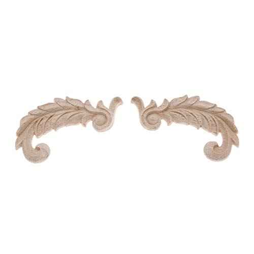 Wood Carved Appliques Wooden Onlays, 1 Pair Unpainted Decorative Carving Furniture Decals Frame Decor for Door Wall Cabinet Dresser Fireplace Ceiling Bed Home DIY Project, 8.5x4.5cm/3.35"x1.77"