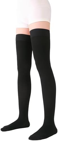 TOFLY® Thigh High Compression Socks for Women & Men, Closed Toe 15-20mmHg Graduated Medical Compression Stockings with Silicone Band, Opaque Support Stockings for Varicose Veins, Edema, DVT,Black L