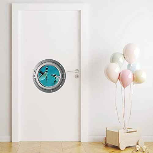 Niwo ART - Penguin, Sea Porthole Under Water Submarine 3D Decal, Peel and Stick Self-Adhesive Wall Sticker (12 inches)