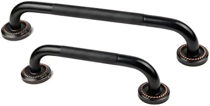 2 Pack 12 Inch Anti Slip Shower Grab Bar Oil Rubbed Black Bronze, ZUEXT Antique Brass Bathroom Grab Bar, Knurled Bath Balance Bar, Safety Handrail Support, Handicap Elderly Senior Assist Bath Handle