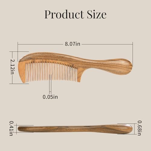 Onedor Handmade 100% Natural Green Sandalwood Hair Combs - Anti-Static Sandalwood Scent Natural Hair Detangler Wooden Comb (Fine Tooth)