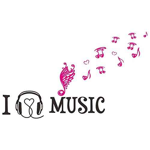 Music Lovers Wall Decal with Headphones and Musical Notes - Removable PVC Wall Art for Studio, Living Room, Teen Bedroom, or Nursery - Creative Size 44"x26" JWH183 (Black Headphones + Blush Notes)