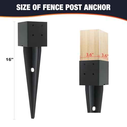 4 Pcs 4x4 Fence Post Anchor Ground Spike16(Inner Size 3.6"x3.6") Black Powder Coated?Mailbox Post Anchors, for Deck,Fence,Railing,Mailbox..