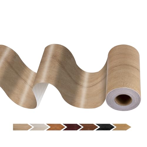 JUNART Wood Grain Repair Tape(10cm¡¿1000cm), Self-Adhesive Waterproof Realistic Textured Repair Duct Tape for Tables, Baseboards, Doors, Windows, and Floors with Plastic Scraper(Yellow Teak)