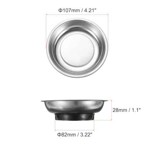 HARFINGTON 5pcs Round Magnetic Tray 4"x1" Stainless Steel Magnet Tool Tray Parts Holder for Socket Screw Nuts Bolts Pin Washers Metal Parts