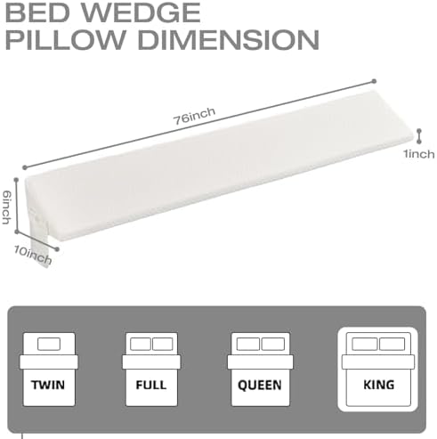 King Bed Wedge Pillow for Headboard Bed Gap Filler White Long Triangle Corner Nora Pillows,Dense Foam,Avoid Things Drops,Between King Size Frames and Mattress,Raise Pillow for Sleeping Home Bedding