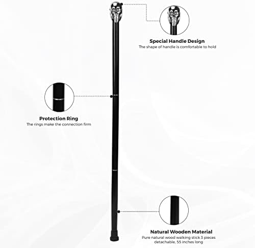 Ajuny Wooden Walking Stick for Men Women Seniors Lightweight Detachable Handmade Cane with Decorative Brass Handle Unique Gift for Adults