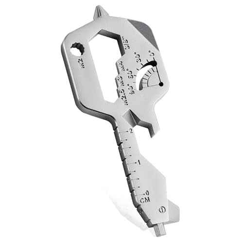 20 IN 1 Key Shaped Multitools, Key Shaped Pocket Tool, Stainless Steel Utility Gadget, Gift for Men, Everyday Carry, Automotive, Home Improvement, Bottle Opener, Screw Driver, Silver, 1 Pcs