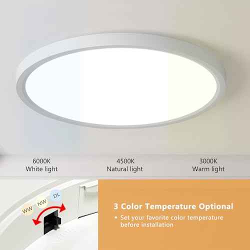 20 Inch LED Flush Mount Ceiling Light, 40W, 4350LM, 3000K/4000K/6000K CCT Selectable Super Slim Round Flat Panel Light for Living Room, Bedroom, Kitchen