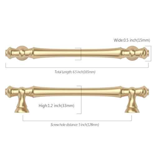 Asidrama 10 Pack 5 Inch(128mm) Brushed Gold Kitchen Cabinet Handles, Cabinet Pulls Kitchen Cabinet Hardware for Cupboard Drawer Pulls