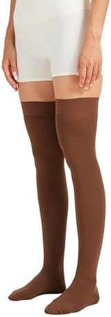 MGANG Medical 15-20 mmHg Compression Stockings for Women & Men, Pair, Thigh High Graduated Compression Socks, Closed Toe, Opaque, Support for Varicose Veins, Edema, DVT, Swelling, Flight, Brown L
