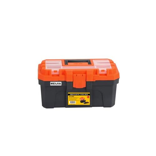 MEIJIA Portable Tool Storage Box, Organizers With Foldable Latches And Removable Tray(Black And Orange) (16"x9"x8")