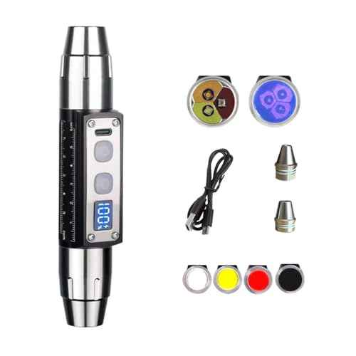 Ultra Bright Jade Recognition Flashlight, Outdoor Gemstone Mineral Detection Light with Charge Display, Enhanced 365nm UV Black Mirror Black Light Pen, White Lights, Yellow Lights, red lamp.