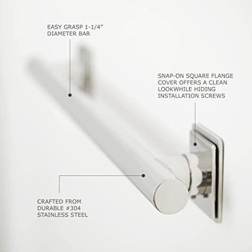 24-inch Coronado Designer Straight Bathroom Shower Grab Bar with Decorative Square Flanges, Polished