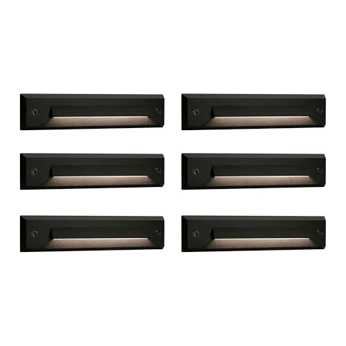 GKOLED 6 Pack LED Low Voltage Linear Step Lights, Landscape Cutoff Stair Riser Light, 2W 9-15V AC/DC 3000K Outdoor Waterproof Accent Lighting Fixtures, Die-cast Aluminum, Black Powder Coated Finish