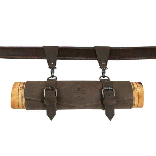 La Antigua, Rustic Map Holder with Double Belt Loops, Heavy-Duty, Multitool Organizer, Full Grain Leather, Handmade, Bourbon Brown