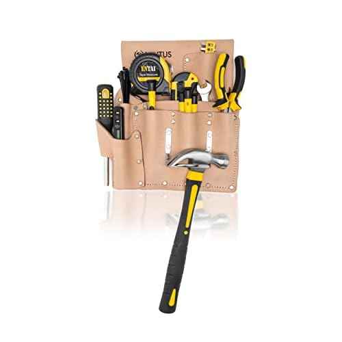 LAUTUS Oil Tanned Drywall Leather Tool Pouch Bag|Carpenter, Construction, Framers, Drywallers | 7 Pockets, 1 Hammer Holders | 100% Leather