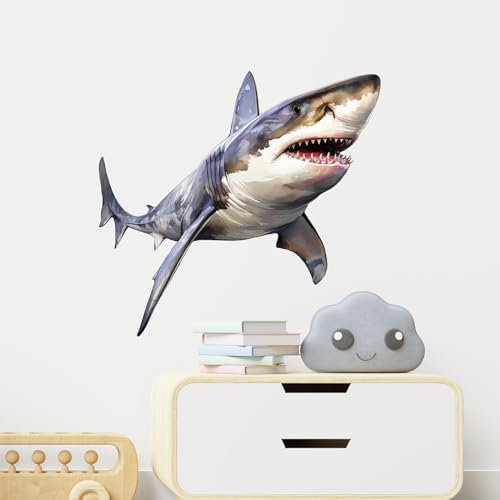 Lifelike Shark Wall Stickers for Nursery Sea Animal Wall Stickers for Kid Boy Baby Room Stickers Peel and Stick Wall Art Home Decor Living Room Bedroom Bathroom
