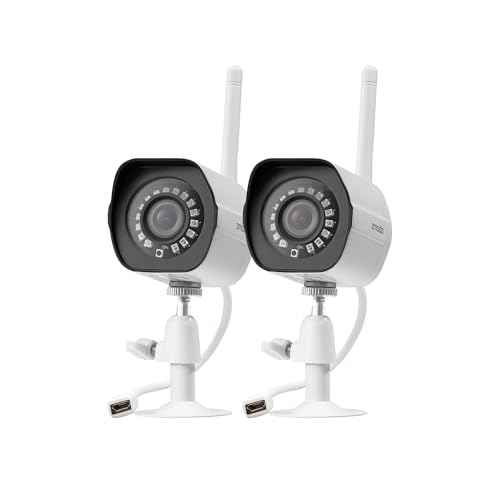 Zmodo Outdoor Wireless Security Camera System, 2 Pack 1080p Full HD Smart Home Indoor Outdoor WiFi IP Cameras with Night Vision, Plug-In, Compatible with Alexa