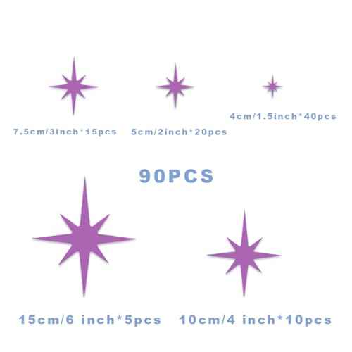 ELANE Acrylic Mirror Wall Stickers - Star Decor for Walls, Bathroom (Purple)
