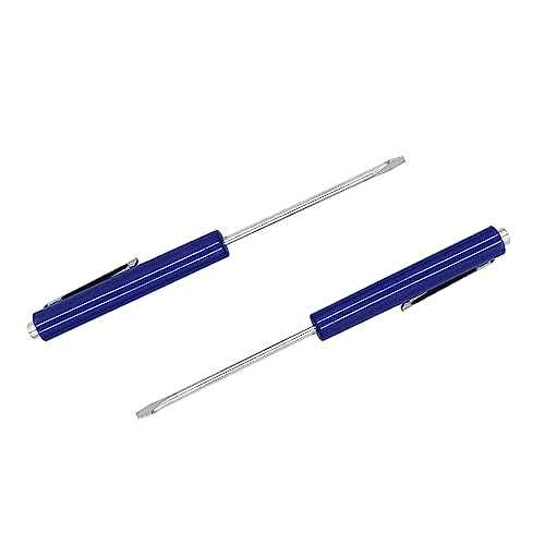 Mini Pocket Screwdriver Blue Portable Screwdriver Slotted Screw Driver with Strong Magnetic Slotted Tips 2Pcs