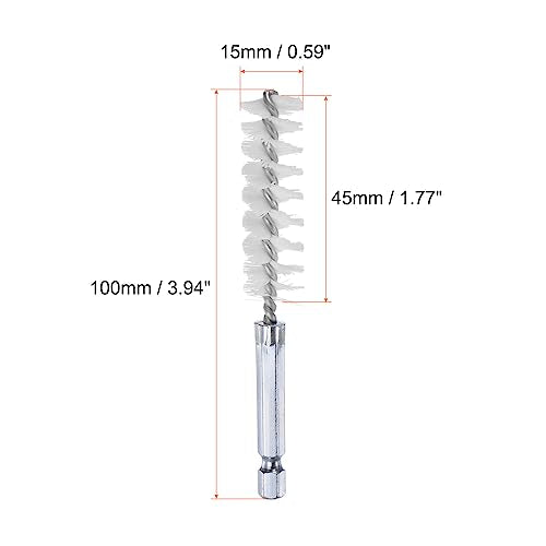 HARFINGTON 5Pcs Nylon Bore Brush 15mm Dia 4" Long Cleaning Twisted Wire Brush with Handle 1/4" Hex Shank for Tubes, Ports, Bearings