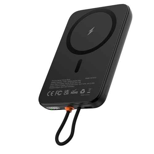 AsperX Magnetic Power Bank, 10,000mAh Magnetic Battery Pack Built-in USB-C PD 22.5W Fast Charging, LCD Display, Wireless Portable Charger Compatible for iPhone 17/16/15/14/13/12 Series, Black