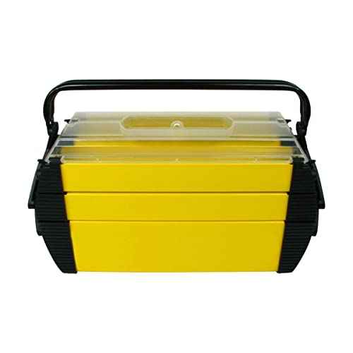 Portable Tool Box - Storage Compartments for Tools, Parts, Crafting Supplies or Tackle by Stalwart - Cantilever Toolbox, 18"L x 11.8"W x 8.25"H, Black/Yellow