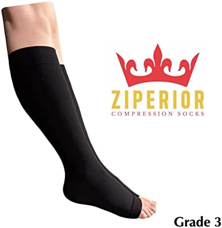 Open Toe Inside Leg Calf Zipper 30-40 mmHg Grade 3 Compression Socks