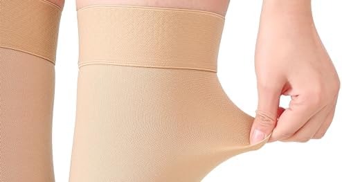 TOFLY® Thigh High Compression Stockings for Women & Men (Pair), Open Toe, Opaque 20-30 mmHg Graduated Compression Hose, Medical Compression Stockings for Varicose Veins, Edema, DVT, Travel,Beige 5XL